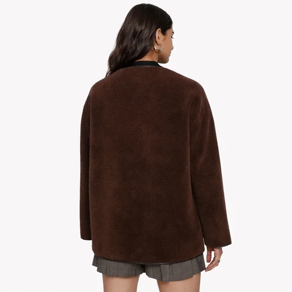 NWT Women's Rebecca Minkoff XL Brown Shearling Toggle Jacket - Picture 6 of 10